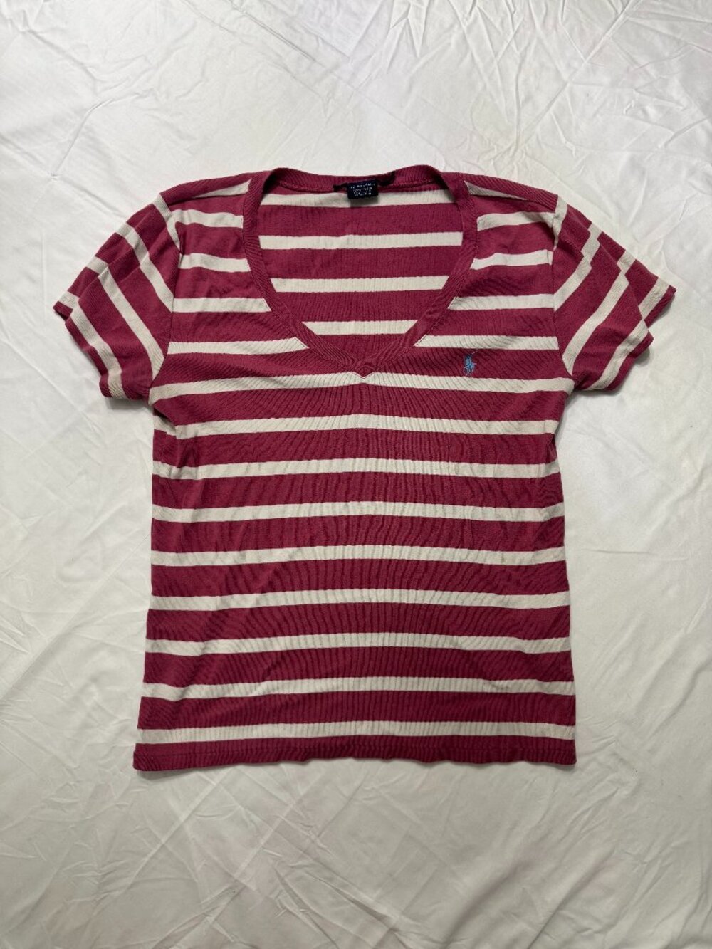 Ralph Lauren Sport Maroon Striped V-Neck T-Shirt Women's XL